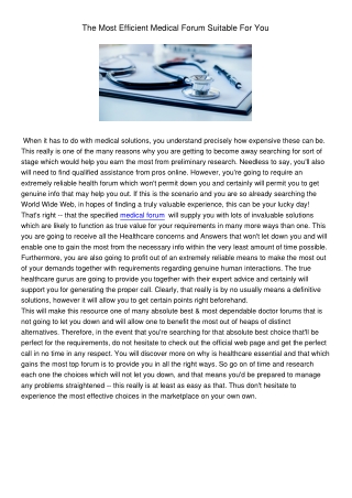 TheMostEfficientMedicalForumSuitableForYou
