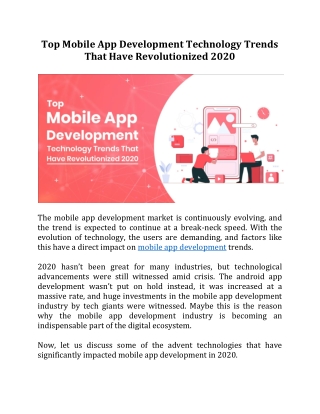 Top Mobile App Development Technology Trends That Have Revolutionized 2020