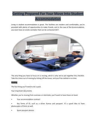 Getting Prepared For Your Move Into Student Accommodation