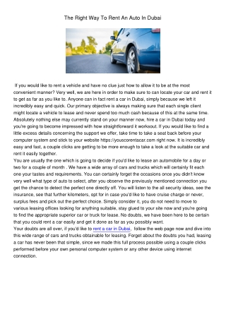 TheRightWayToHireAnAutomobileInDubai