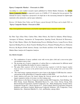 Epoxy Composite Market - Forecast to 2026
