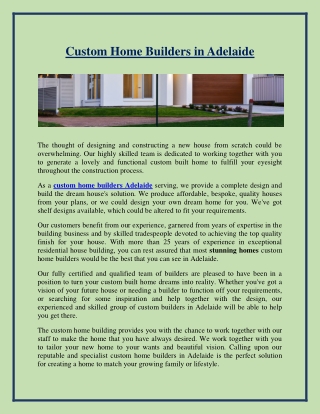 Custom home builders adelaide