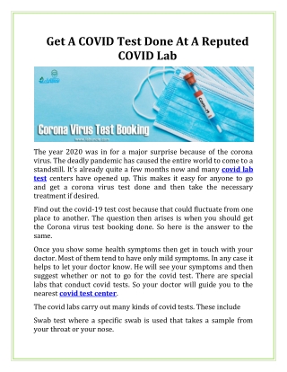 Get A COVID Test Done At A Reputed COVID Lab