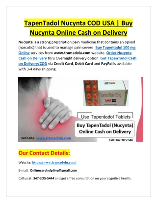 TapenTadol Nucynta COD USA | Buy Nucynta Online Cash on Delivery