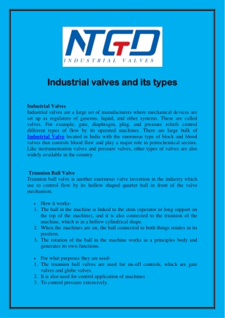 Industrial valves and its types