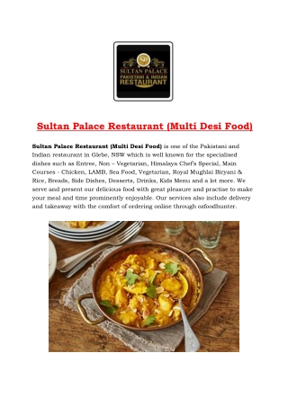 Sultan Palace Restaurant (Multi Desi Food) Glebe Menu, NSW - 5% off