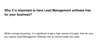 Why it is important to have Lead Management software free for your business?