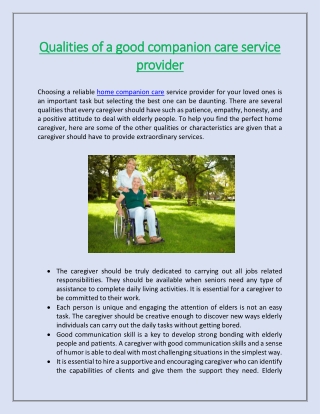 Qualities of a good companion care service provider