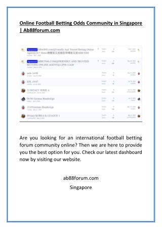 Online Football Betting Odds Community in Singapore | Ab88forum.com
