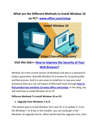 What are the Different Methods to Install Window 10 on PC?- www.office.com/setup