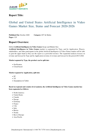 Artificial Intelligence in Video Games Market Size, Status and Forecast 2020-2026