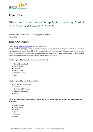 Scrap Metal Recycling Market Size, Status and Forecast 2020-2026