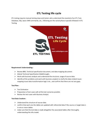 ETL Testing life cycle