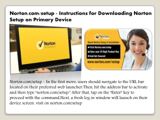 Norton.com/setup - Instructions for Downloading Norton Setup on Primary Device