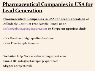 Pharmaceutical Companies in USA for Lead Generation