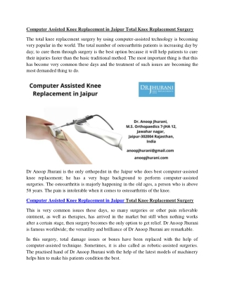 Computer Assisted Knee Replacement in Jaipur Total Knee Replacement Surgery