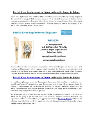 Partial Knee Replacement in Jaipur orthopedic doctor in Jaipur