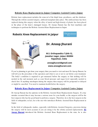 Robotic Knee Replacement in Jaipur Computer Assisted Centre Jaipur