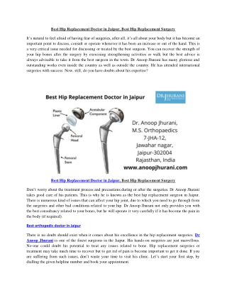 Best Hip Replacement Doctor in Jaipur, Best Hip Replacement Surgery