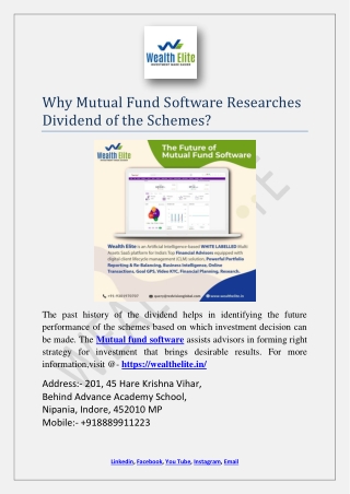 Why Mutual Fund Software Researches Dividend of the Schemes?