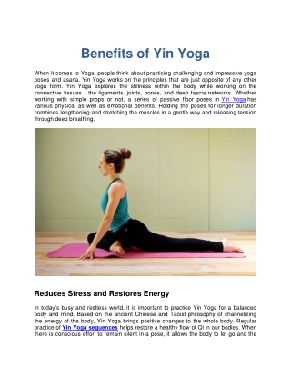 Benefits of Yin Yoga