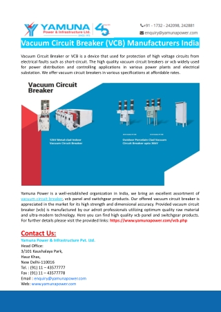 Vacuum Circuit Breaker (VCB) Manufacturers India