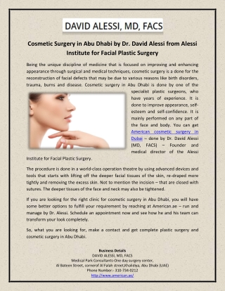 Cosmetic Surgery in Abu Dhabi by Dr. David Alessi from Alessi Institute for Facial Plastic Surgery