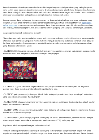 BERBAGAI GAME CASINO ONLINE TERPERCAYA DENGAN FITUR MENARIK