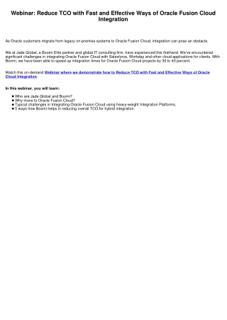 Webinar: Reduce TCO with Fast and Effective Ways of Oracle Fusion Cloud Integration