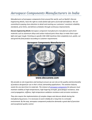 Aerospace Components Manufacturers in India