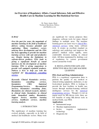 Regulatory affairs, causal inference, safe and effective health care in machine learning for Bio-statistical services –