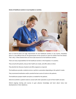 Duties of Healthcare workers in any hospitals or societies.