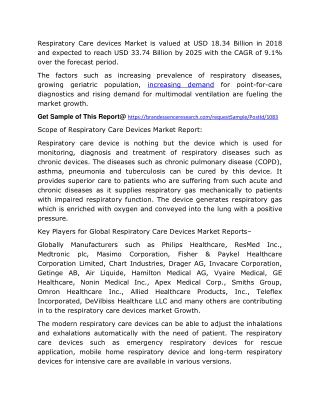 Respiratory Care Devices Market Size 2020, Share, Global Industry Growth, Top Leaders, Competitive Landscape, Forecast T