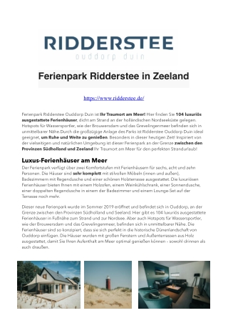 Ridderstee Luxus Ferienpark in Zeeland