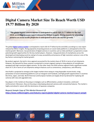 Digital Camera Market Size To Reach Worth USD 19.77 Billion By 2020