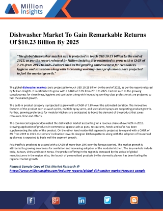 Dishwasher Market To Gain Remarkable Returns Of $10.23 Billion By 2025