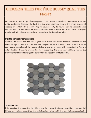 Choosing Tiles for Your House? Read This First!