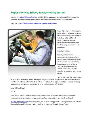 Regional Driving School, Bendigo Driving Lessons