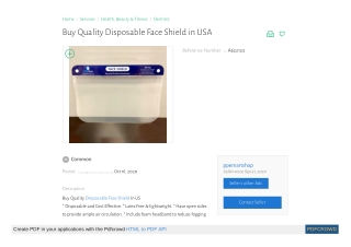 Buy Quality Disposable Face Shield in USA