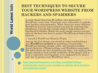 BEST TECHNIQUES TO SECURE YOUR WORDPRESS WEBSITE FROM HACKERS AND SPAMMERS