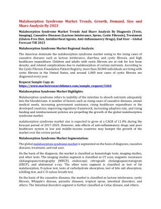 Malabsorption Syndrome Market Trends, Growth, Demand, Size and Share Analysis By 2023