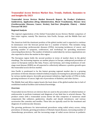 Transradial Access Devices Market Size, Trends, Outlook, Dynamics to and Insights By 2023