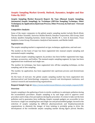 Aseptic Sampling Market Growth, Outlook, Dynamics, Insights and Size Value By 2023