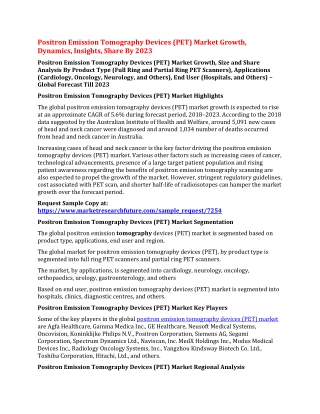 Positron Emission Tomography Devices (PET) Market Growth, Dynamics, Insights, Share By 2023
