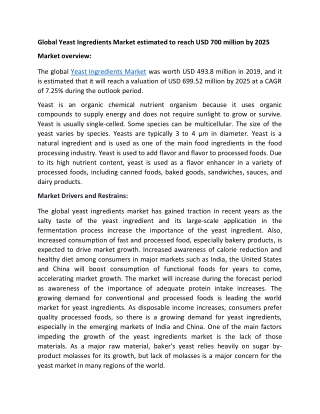 Yeast Ingredients Market Growth and Forecast to 2025