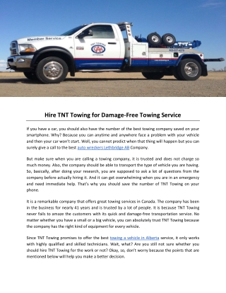 Hire TNT Towing for Damage-Free Towing Service