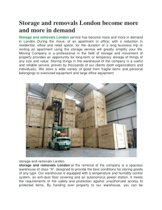 Storage and removals London become more and more in demand