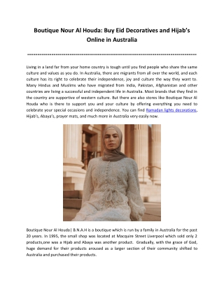 Boutique Nour Al Houda: Buy Eid Decoratives and Hijab’s Online in Australia