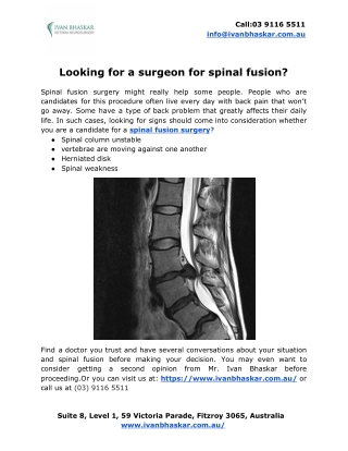 Looking for a surgeon for spinal fusion?