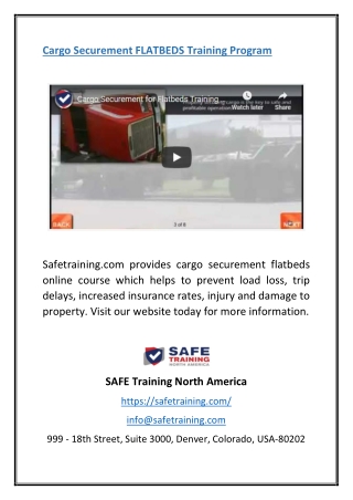 Cargo Securement FLATBEDS Training Program